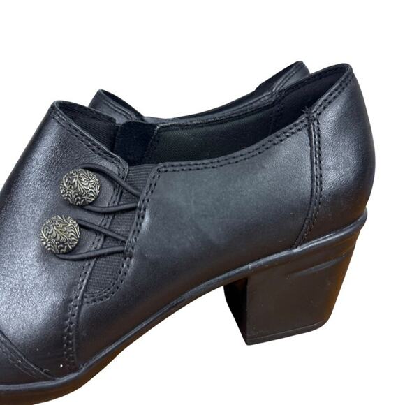 Clarks Emslie Warren Womens Black Leather Clogs Block Chunky Heel Shoes sz 7 M - Picture 9 of 16